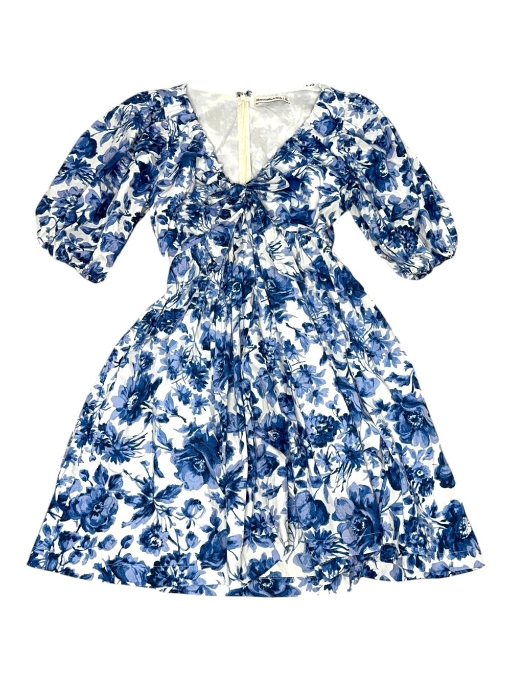 Abercrombie & Fitch blue floral cinchfront dress puffsleeves size Small T - Picture 2 of 6